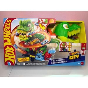 Hot Wheels City T-Rex Blaze Battle Playset Mattel GVG67 Dinosaur Track Set New